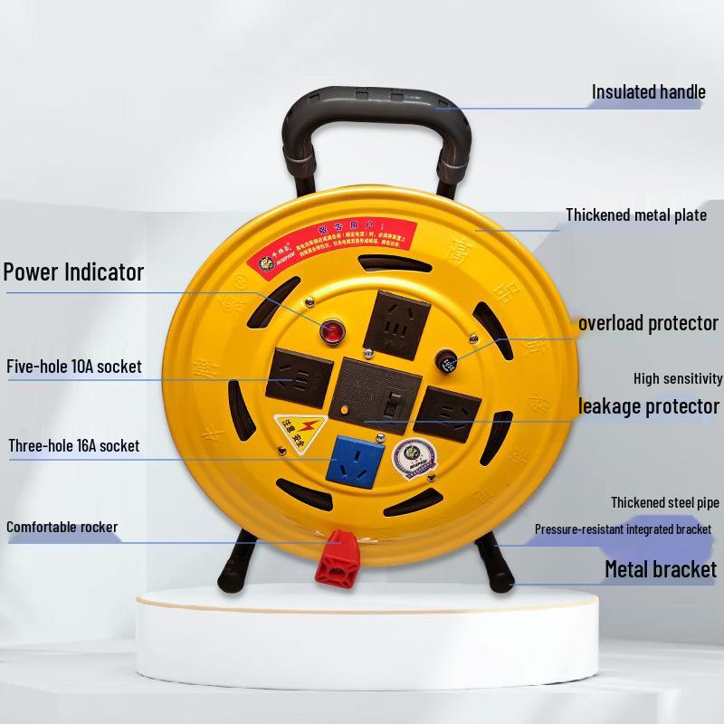 Portable 220V Cable Reel with Leakage Protection - Easy to Maneuver