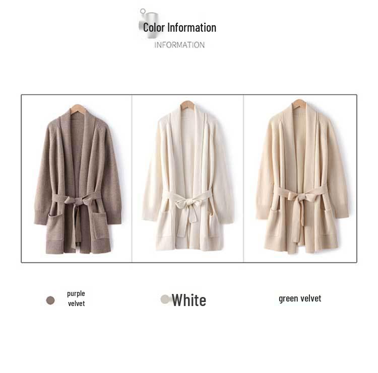 Autumn-Winter Cashmere Knit Women's Long Sleeve Loose Cardigan with Belt