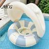 Aufblasbarer Schwimmring Baby mit abnehmbarem Verdeck, Gestreifter Pool Schwimmring Sitz Schwimmgriff, Sonnenschutz Schwimmen für Kleinkinder Kleinkind