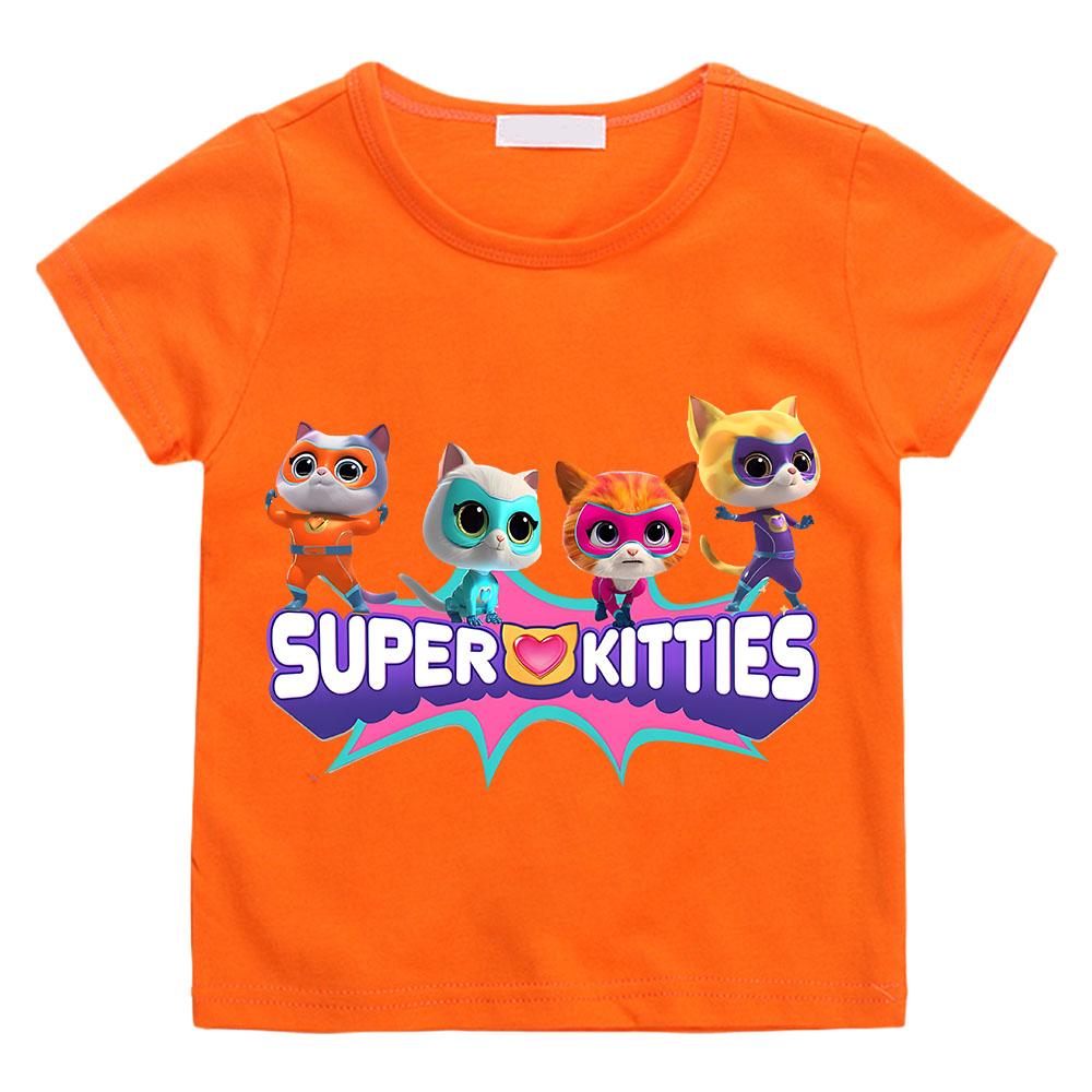 2025 SuperKitties Summer T-shirt Boy Cartoon Pride Tshirt Short Tops Y2k One Piece Print Anime Tees Kids Clothes Girls