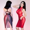Sexy See Through Dress Women Oil Shiny Bodycon Erotic Lingerie Temptation Night Clubwear Bandage Sex Costume
