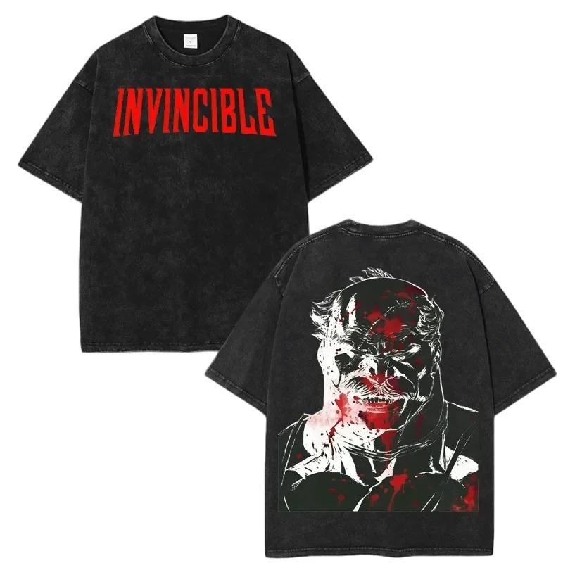Invincible Graphics Unisex Heavyweight Cotton Vintage Washed T-shirt 2026 Summer New Men's Fashion O-neck American Anime T-shirt Female Male Clothing