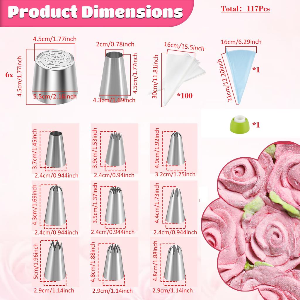 Set di Sac à Poche Russe in Acciaio Inossidabile, Ugelli Decorativi per Torta, Crema, Decorazioni Fai-da-te, Riutilizzabile, Silicone, Strumento per Pasticceria, Glassa, Cottura