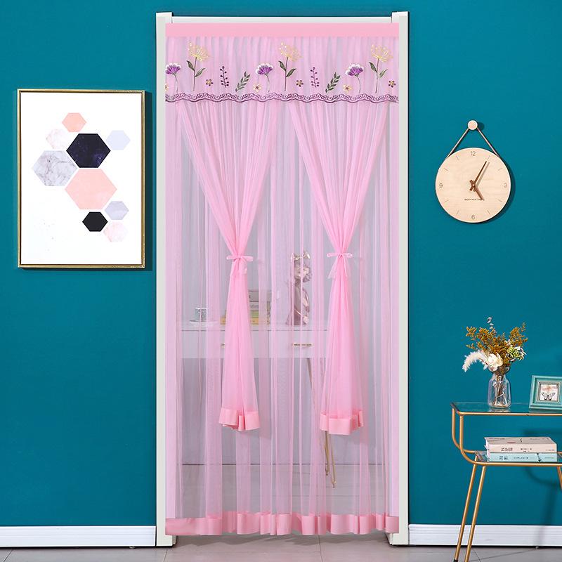 Lace Door Curtain: Anti-Mosquito, Insect-Resistant, Light-Filtering Mesh Partition for Bedroom & Kitchen, No-Punch Installation