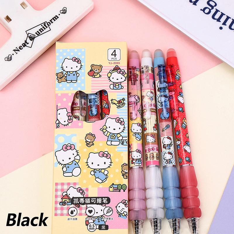 

4 шт. Милые Мультяшные Гелевые Ручки Sanrio Hello Kitty Kawaii Набор Ручек Быстросохнущие Синие Стираемые Ручки Офисные Школьные Принадлежности Канцелярские Товары