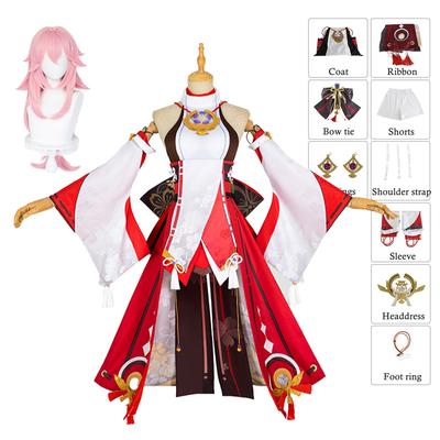 Disfraz de Anime Yae Miko Guuji Yae, disfraz de Cosplay, peluca, vestido, traje de fiesta, disfraces de Halloween para mujeres