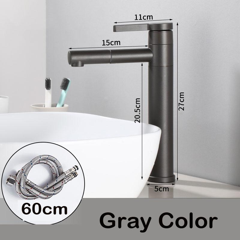 Bathroom Basin Faucets Black Sink Faucets Hot Cold Water Mixer Crane White Deck Mounted 360° Rotating Universal Water Taps Gray