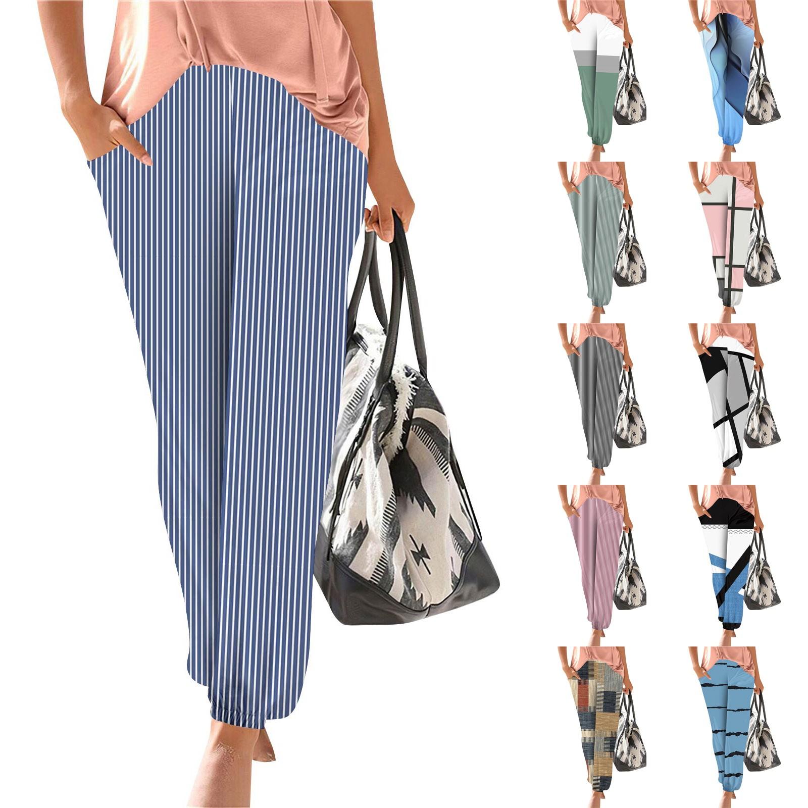 

Women s Casual Fashion Print Straight Leg Pants Pants With Pockets XL чёрный