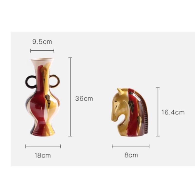 Vază Ceramică Colorată Desenată Manual Geometrie Vază cu Flori Cap de Cal Statuete Animale Simulate Artizanat Ceramic Decorațiuni Casă