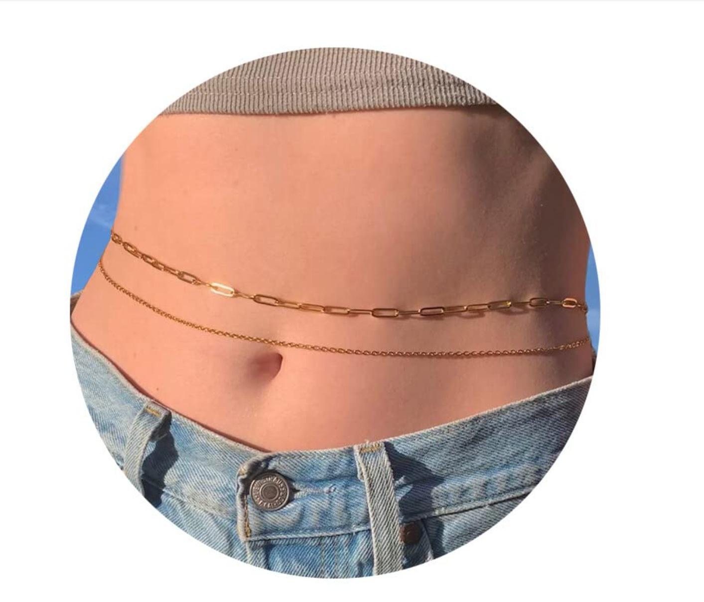 Contemporary European  American Double-Layer Round Bead  Twisted Chain Women s Waist Ornament