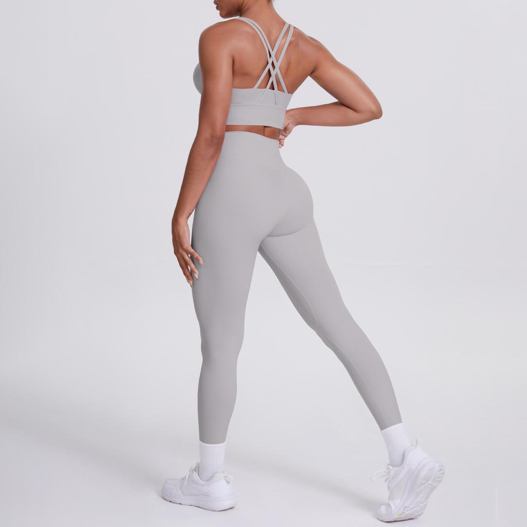Nude Brushed Cross Back Bra, Casual Sports, Hip Lifting Pants, Fitness Yoga Suit, Two-piece Set