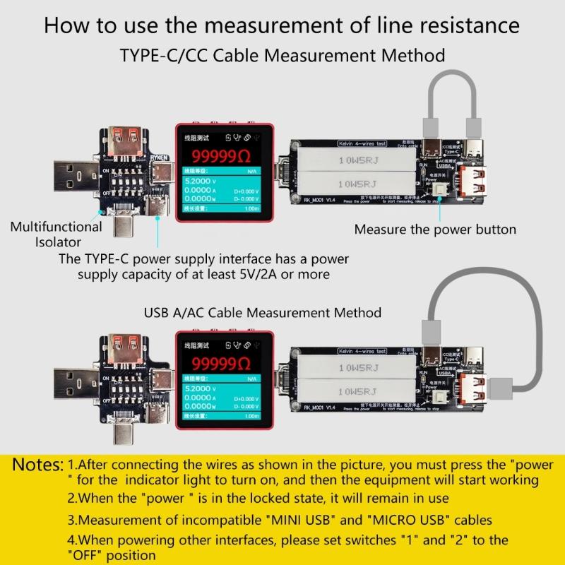 USB C Diagnostic Tool for Voltage and Current Measurement Wire Resistance Gauge Low Resistance High Efficiency Charging