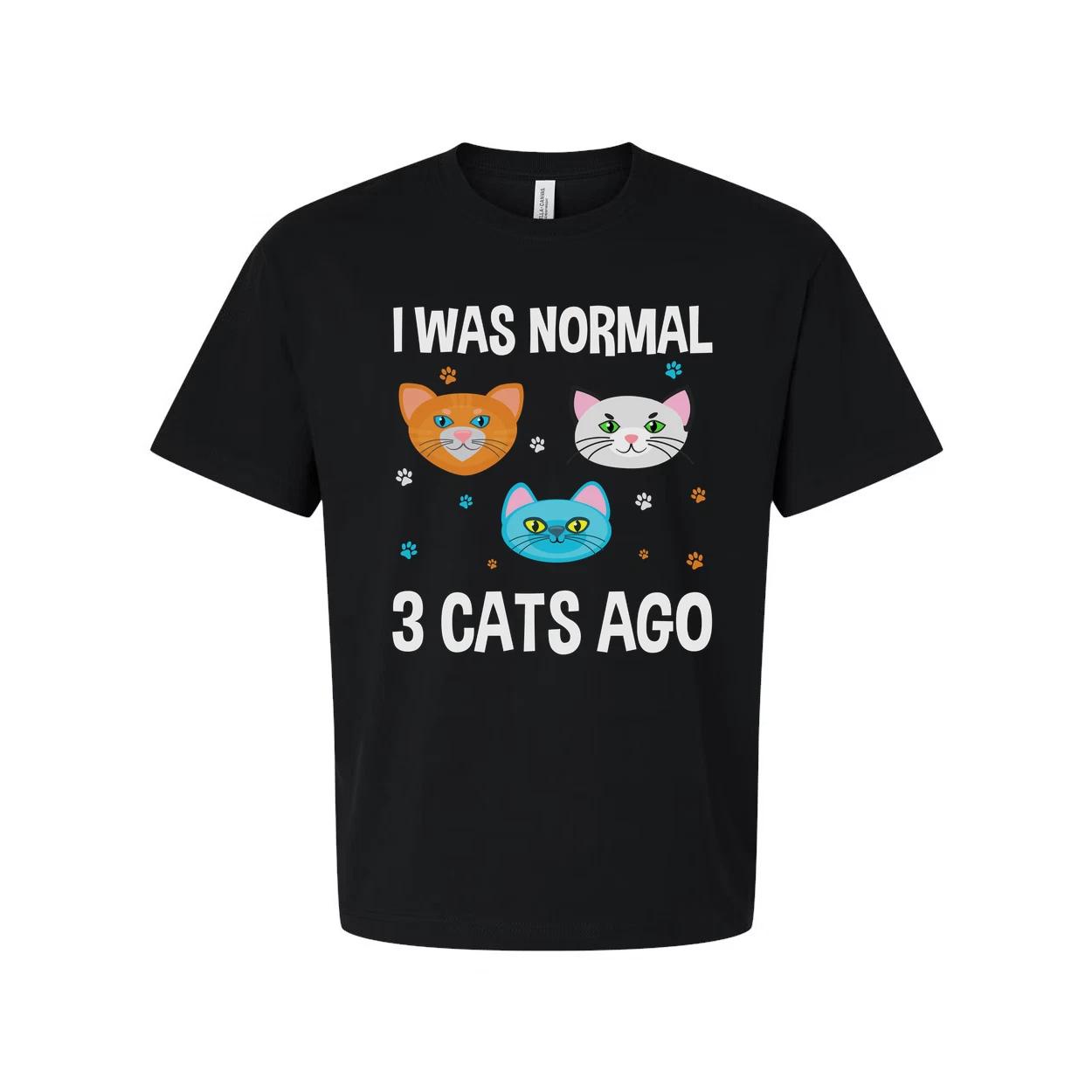 

I Was Normal Three Cats Ago Funny Cat Graphic Tee for Unisex Adults White Cotton L