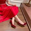 French Wedding Shoes Winter Feminine Xiuhe Wedding Dress Two Wear High Heels Niche Bridal Shoes Red Pearl Single Shoes
