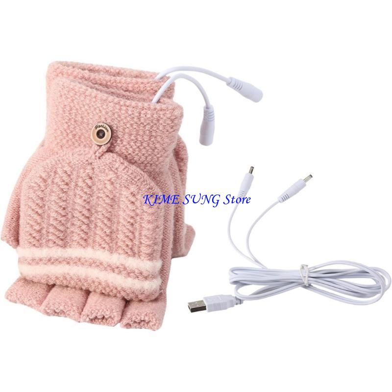 

L5BD USB Heated Gloves for Winter Warmth and Comfort Women Half Finger Thermal Gloves розовый