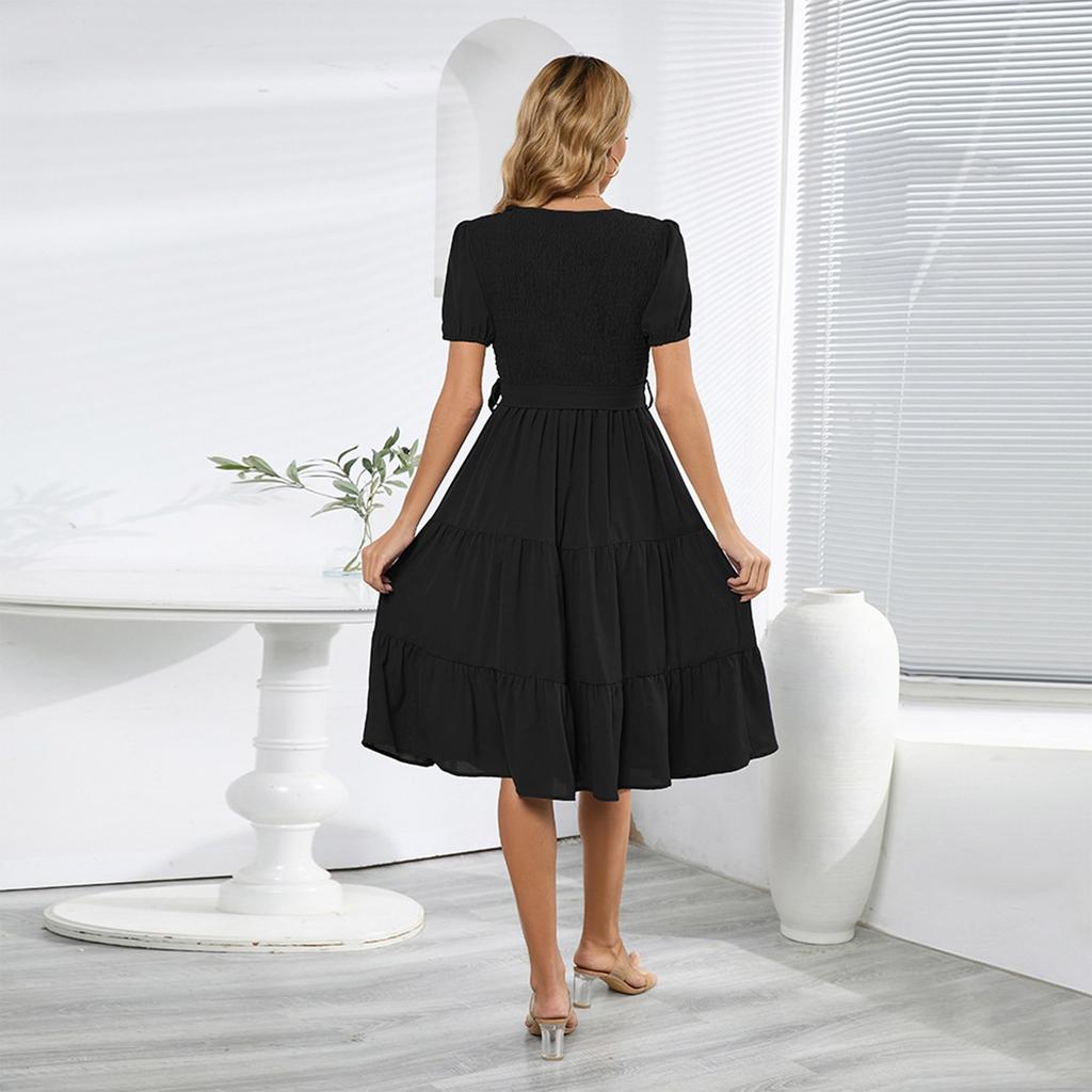 Women's Round Neck Short Sleeve Patchwork Cake Dress Casual Dress Commuting Dress