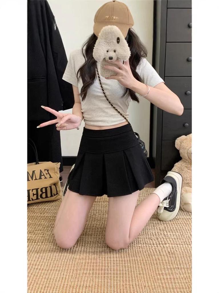 Plus Size Korean-Inspired High-Waisted Slimming Pleated Skirt