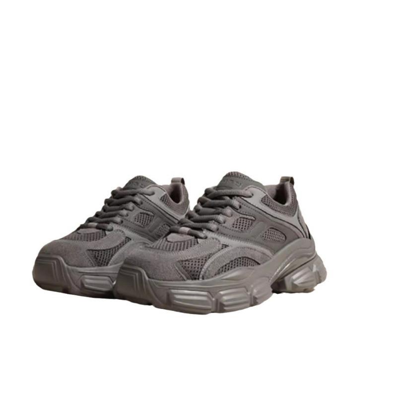 Dad shoes women's new spring and summer thin breathable mesh thick sole heightening shoes explosive sports fried street gray