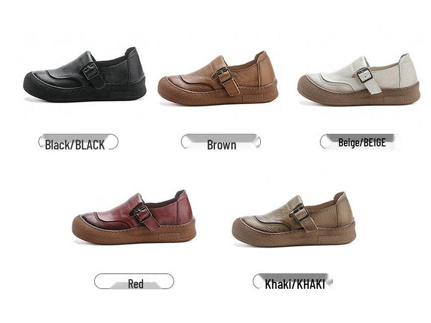 Dámské retro boty z hovězí kůže s kulatou špičkou a měkkou podrážkou - Všestranný styl pro jaro 2025