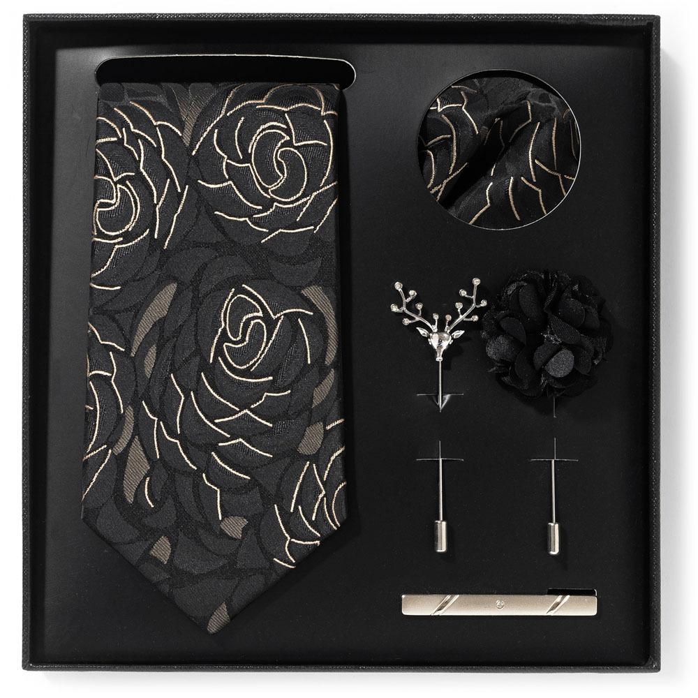 Tie Men'S Net Color Striped Cashew Flower Men'S Tie High Sense 6-Piece Gift Box Men'S Suit Accessories