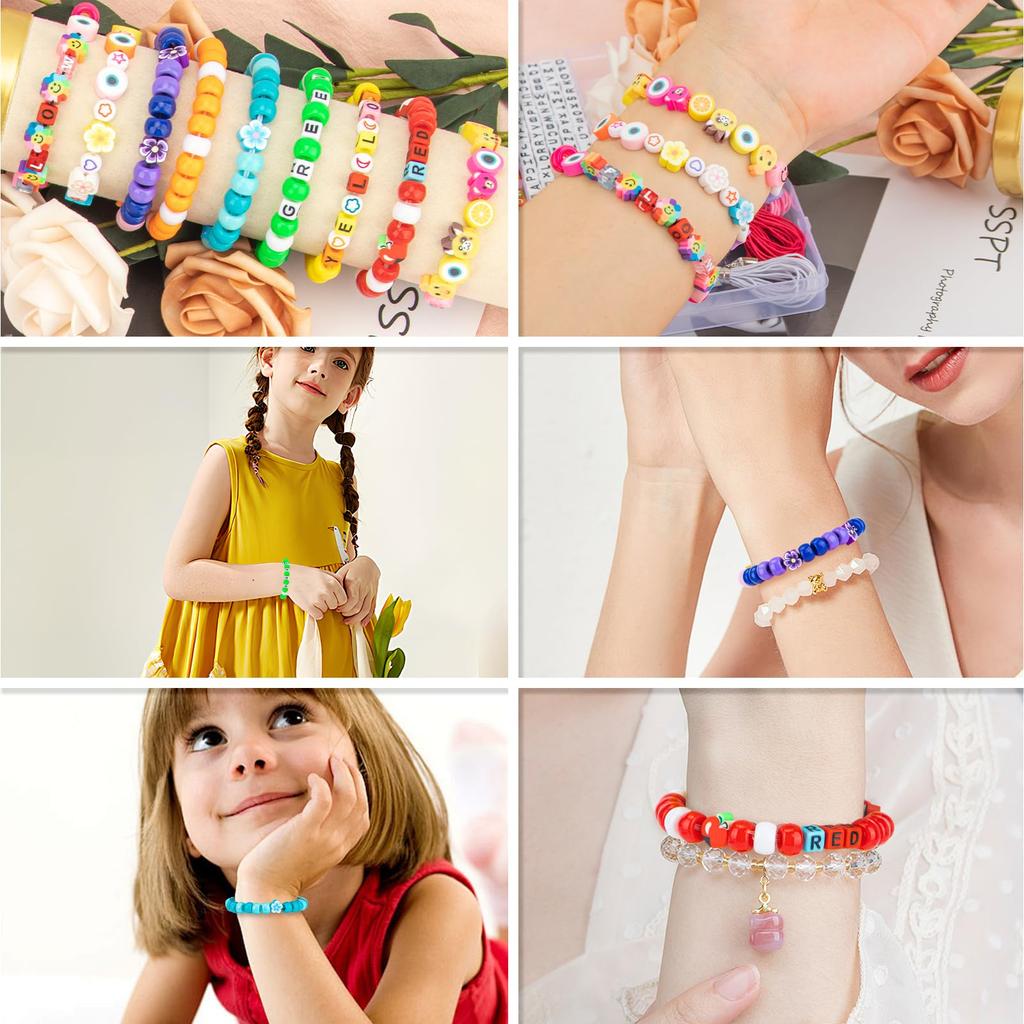 Pony Alphabet Buchstaben Smiley Perlen und Polymer Clay Perlen für Schmuckherstellungssets mit elastischer Schnur und inklusive Armbandherstellungssets für Mädchen