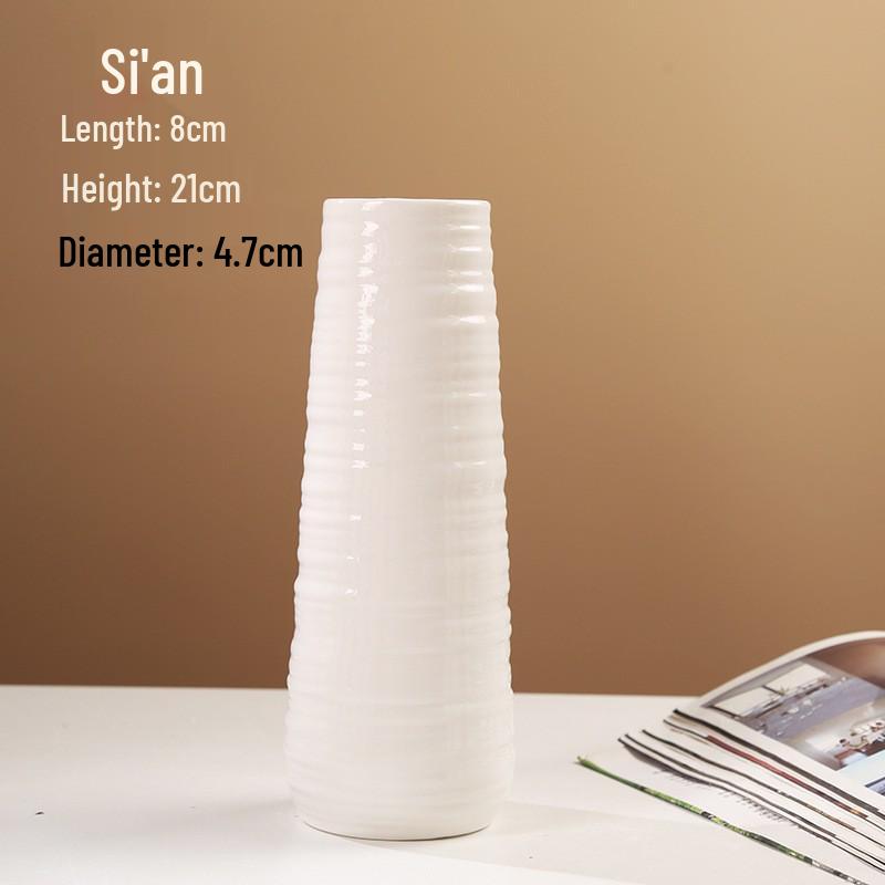 Retro White Ceramic Flower Vase – Creative Ornament for Living Room or Dining Table, Perfect for Hydroponic and Fresh Flowers with a High-End Feel.