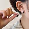 Black Agate Water Drop Stud Earrings for Women's High-end Sense Niche New Chinese Retro Matte Earrings for Girlfriends