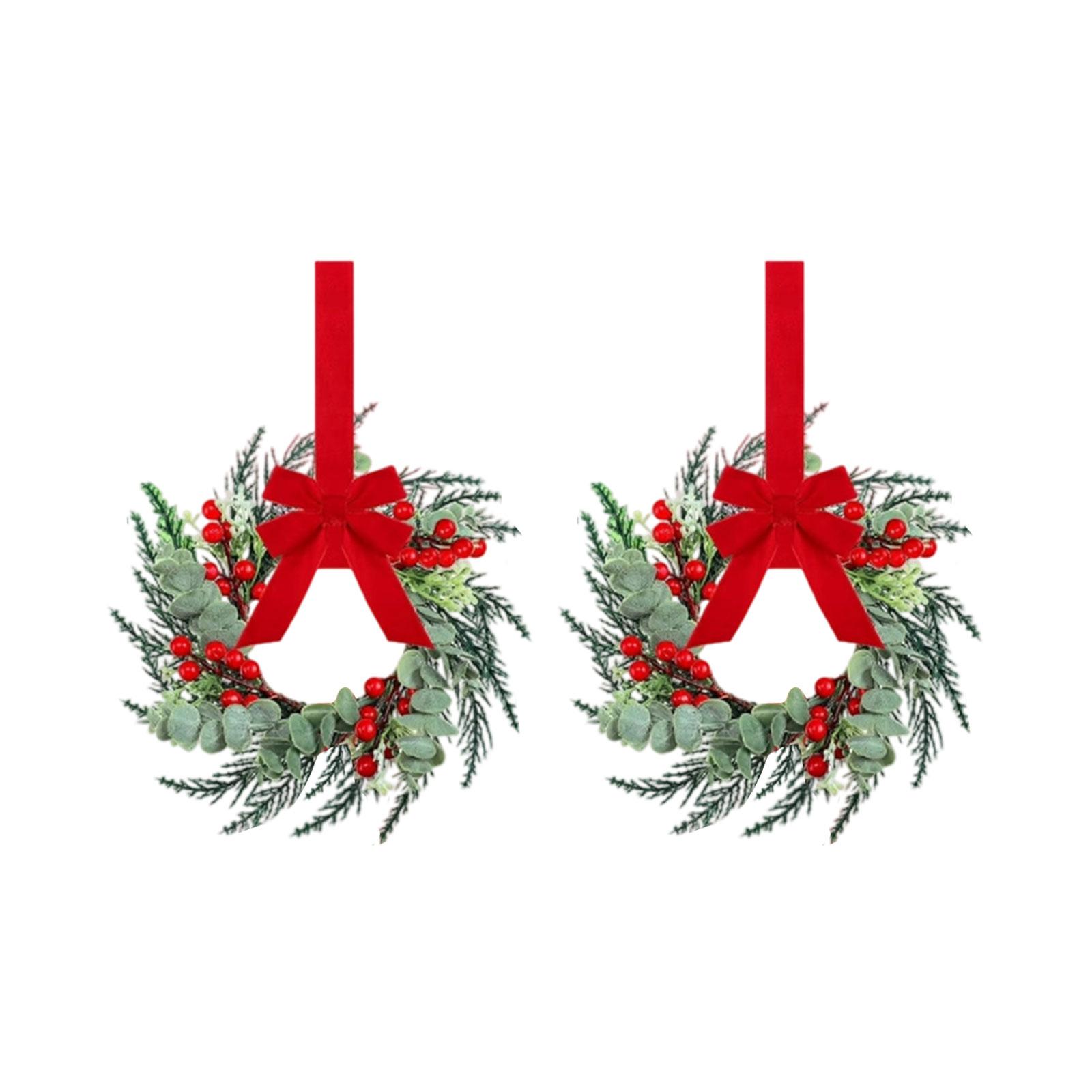 

Рождественские венки для кухонного шкафа с клетчатой лентой-бантом, подвесные венки для дверей шкафа, декоративные венки для кухонного окна, наружного и внутреннего праздничного декора One Size