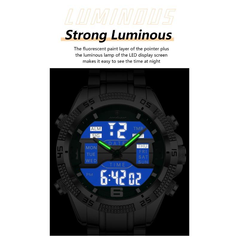 POEDAGAR Sports Luxury Man Wristwatch Dual Time Display Digital Week Date LED Luminous Men Watch Electronic Quartz Watches
