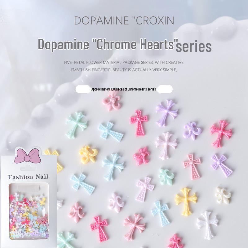 

Nail Art Resin Chrome Hearts Punk Cross Star Set, Macaron Colors, 100 Pieces