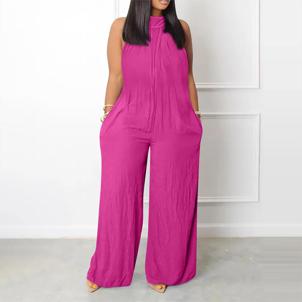 Women's Plus Size Jumpsuit Summer Beach Sleeveless Color Casual Fashion Wide Leg Jumpsuit
