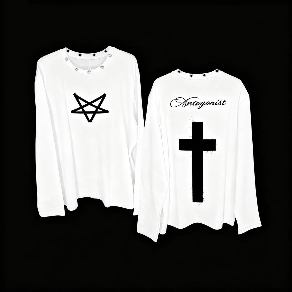 Evropský & Americký Podzimní Gotický Tmavý Punk Patch Dlouhý Rukáv Tričko Y2K Styl