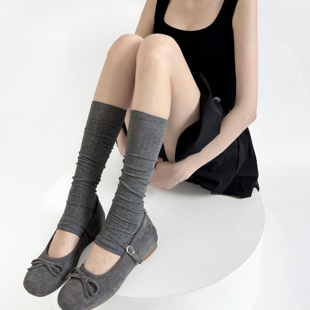 Women's Ballet-Style White Calf Socks: Sheer, Slouchy, Vertical Stripe, Versatile Summer Wear