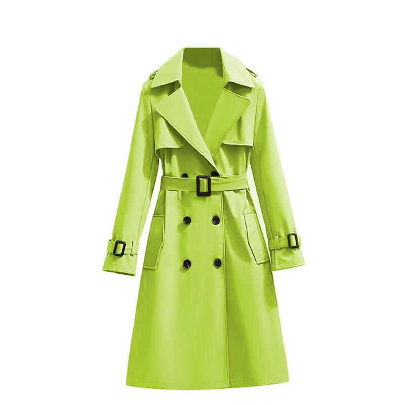 Women's Double Breasted Long Trench Coat with Tie Belt and Cuff Straps