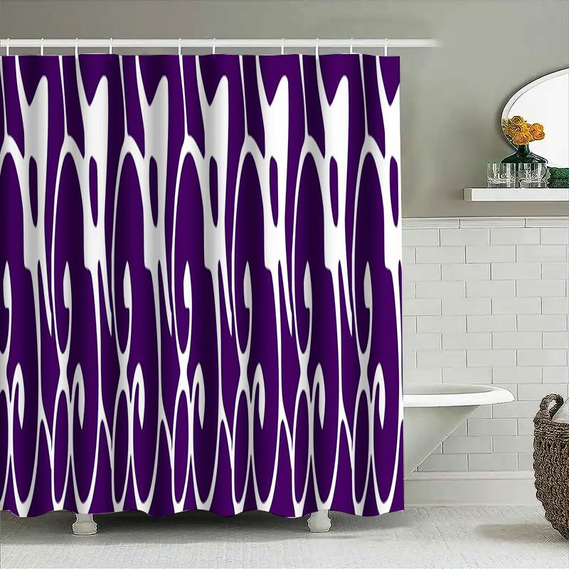 Purple White Shower Curtain Waterproof Printed Decorative Bathtub Liner Polyester Fabric Home Bathroom Accessories