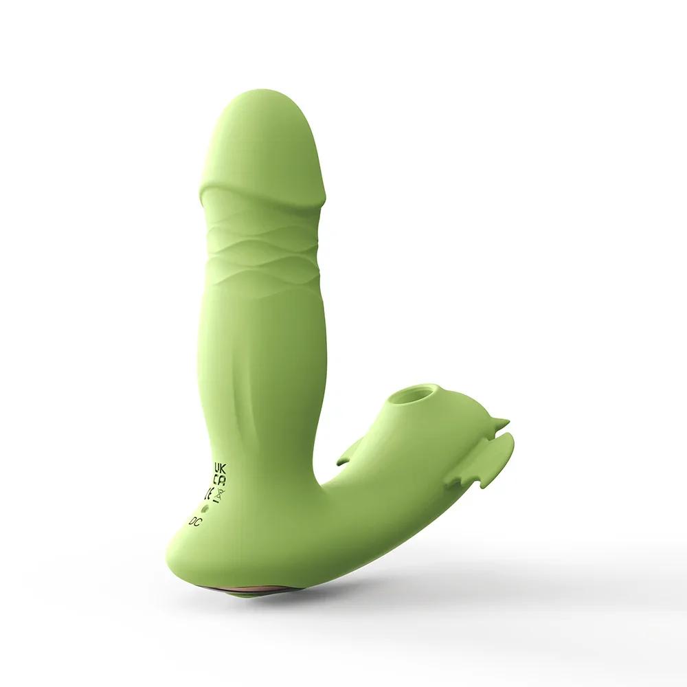 APP Control Ropa Interior Vestible 9 Modos de Vibración y Succión Vibrador Dildo Telescópico Estimulador de Empuje Calefactor Juguete Sexual para Mujeres
