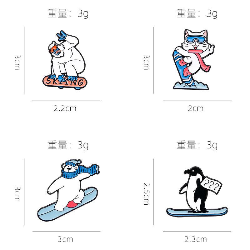 Ski Series Brooch Cartoon Cute Little Animal Penguin Polar Bear Metal Badge Oil Drip Alloy Bag Button Pin