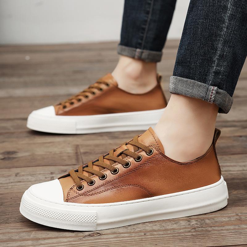 European station men's shoes genuine leather little white shoes men's brand high-end light luxury first-layer cowhide sports and leisure board shoes