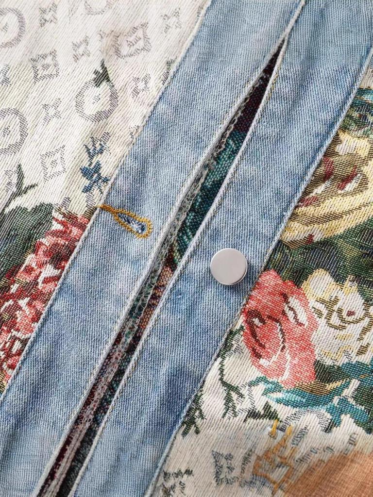 2025 Spring Petite Women's Versatile Patchwork Long Sleeve Denim Jacket