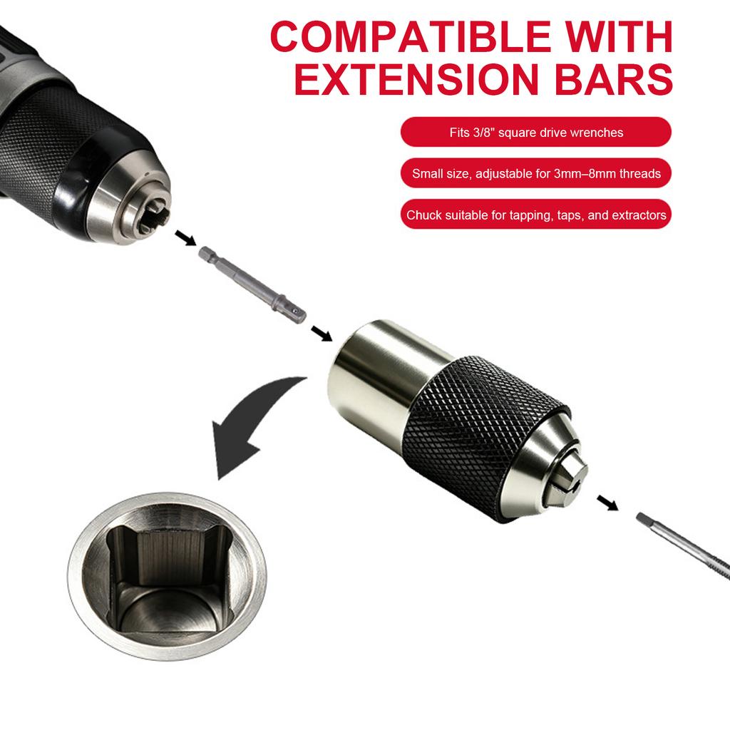 2pcs 3/8 Extension Rod Socket Clamp Head Adjustable Ratchet Wrench Power Tool Ratcheting Tap Socket for Tight Spaces