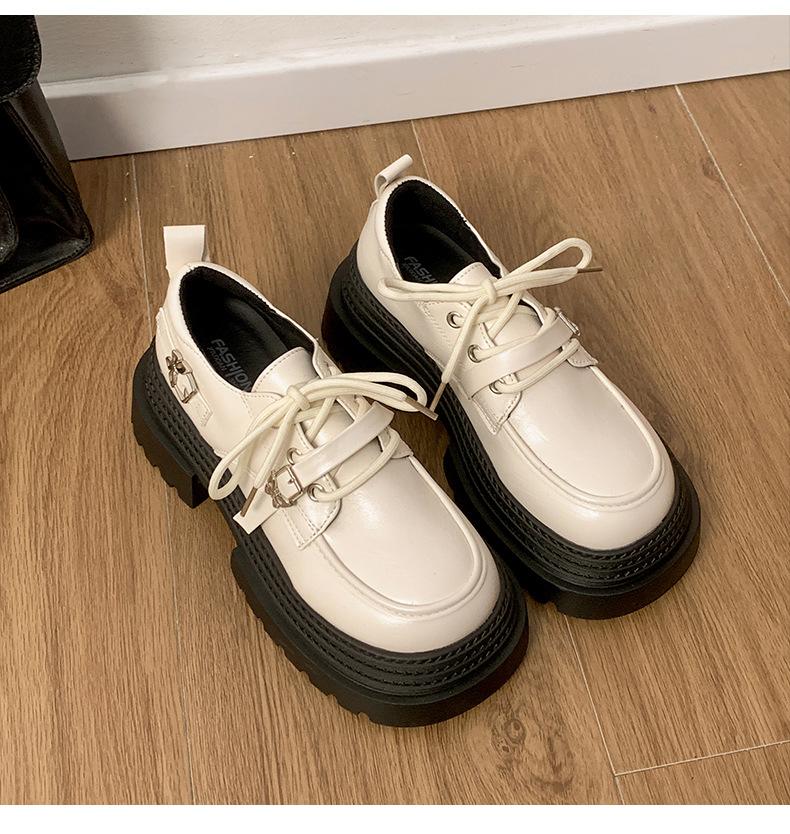 

Модный тренд британский стиль платформы маленькие кожаные туфли женские 2025 новая весна и осень универсальная юбка 39 бежевый