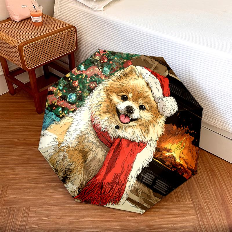 1 PC Automatic Folding Umbrella - Pomeranian Pattern, Portable & Foldable Design with 8 Ribs, Christmas Birthday Gifts