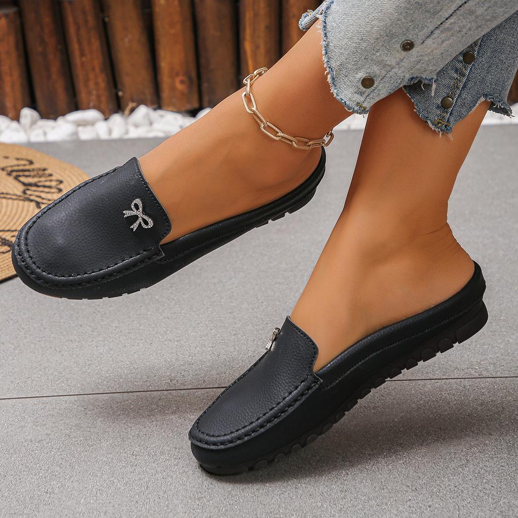 Breathable Beanie Shoes for Women, with Bow Decoration and Soft Sole, Outdoor Slippers, Leather Sandals