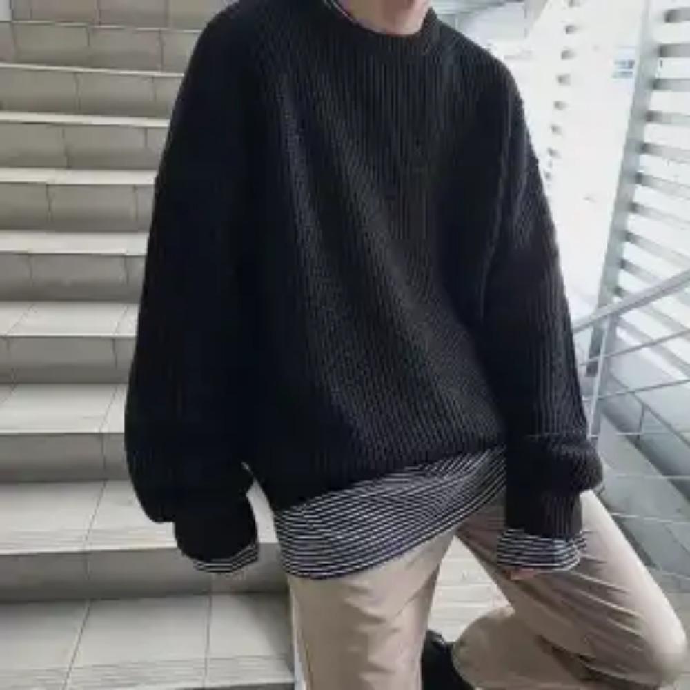 Autumn Winter New Fashion Round Neck Long Sleeve Solid Sweaters Men's Clothing Casual All-match Warm Simplicity Knitting Tops
