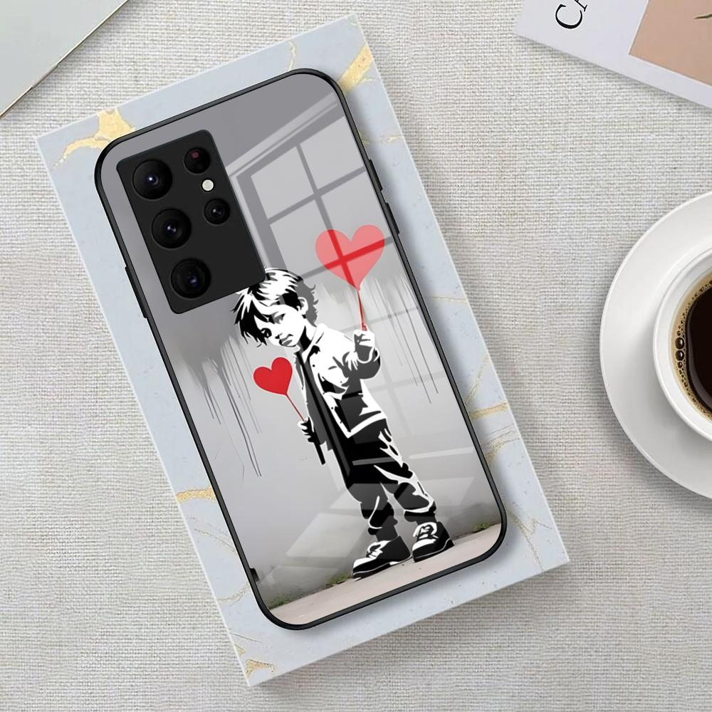Street Art B-Banksy Graffiti Phone Case For Samsung S26 S25 Edge Ultra 23 22 21 20 Ultra Plus S24 Fe Glass Cover