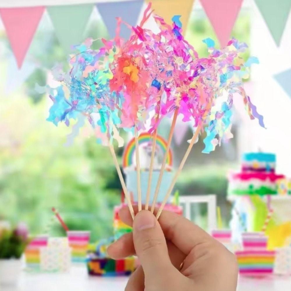 10 pieces Colorful Foil Firework Cupcake Toppers Fireworks Tassels Cake Plugin  DIY Baking