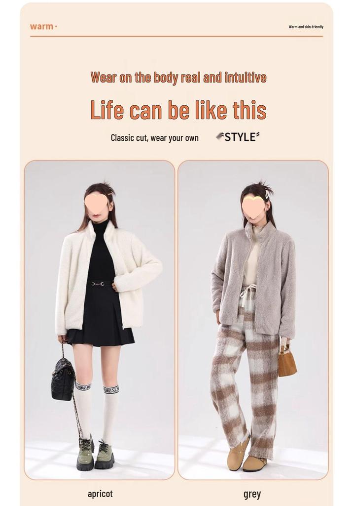 Women's Double-Sided Fleece Jacket - 2024 New Autumn/Winter Gray Stand-Up Collar Coat
