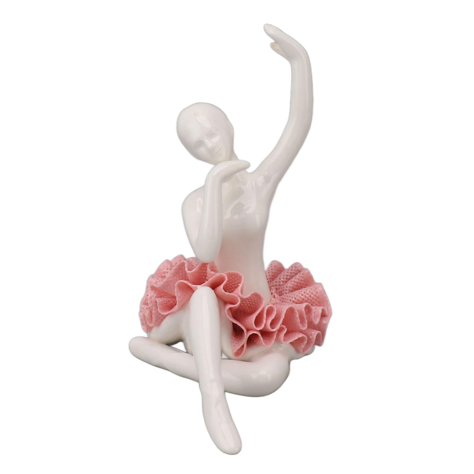 Konnwei Girls Pink Dancing Ballerina Figurine Ceramic Ballet Figure Ballet Dancer Statue Sculpture Desk Bookshelf Decoration