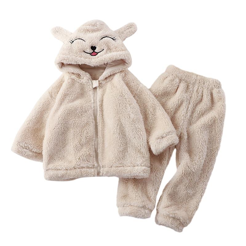 

1-5 Years Kids Cartoon Style Plush Clothes Set Hooded Coat and Pants 80