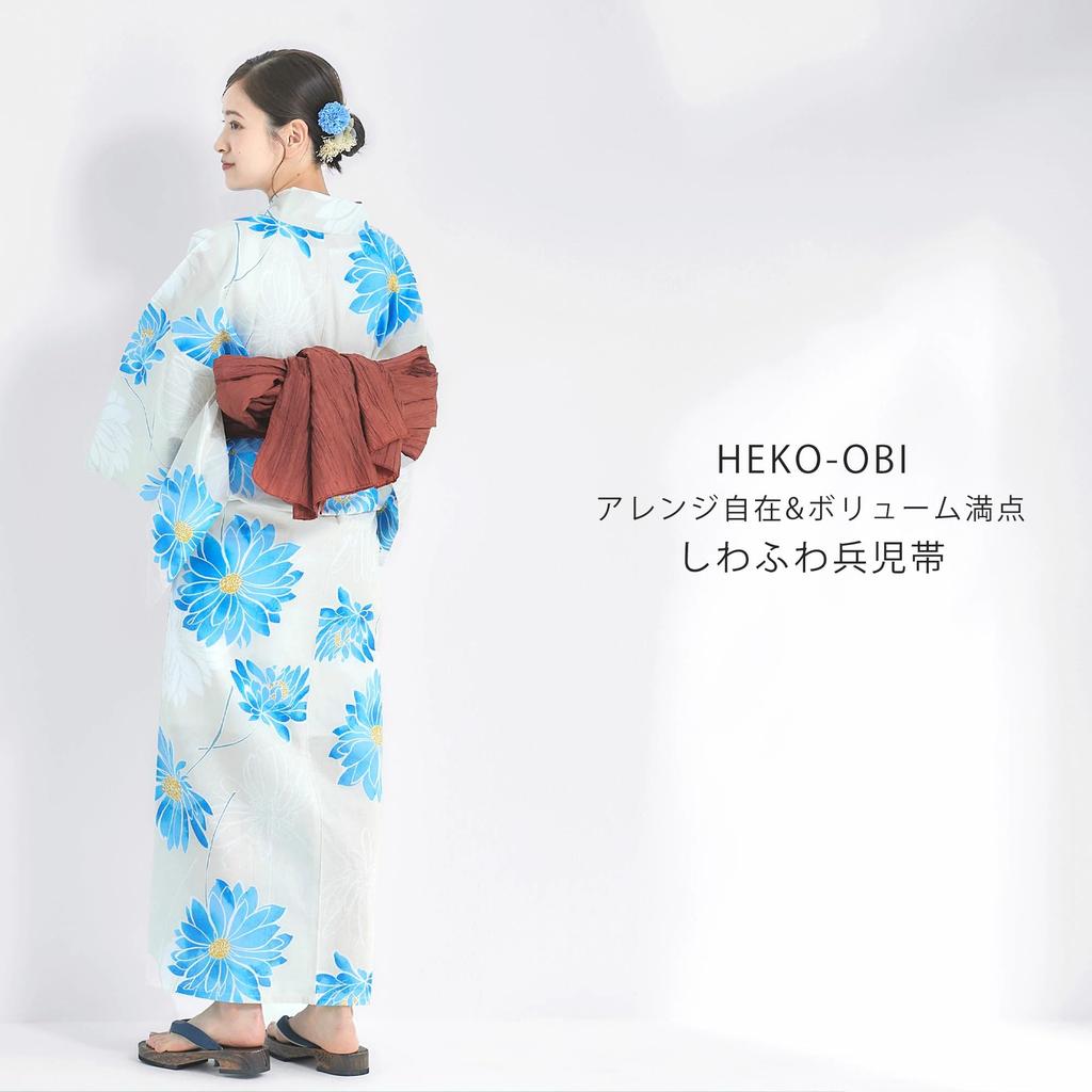 NISHIORI Yukata Set with One Size Fits Most Women's Obi, 3-Piece Set, (km-2)